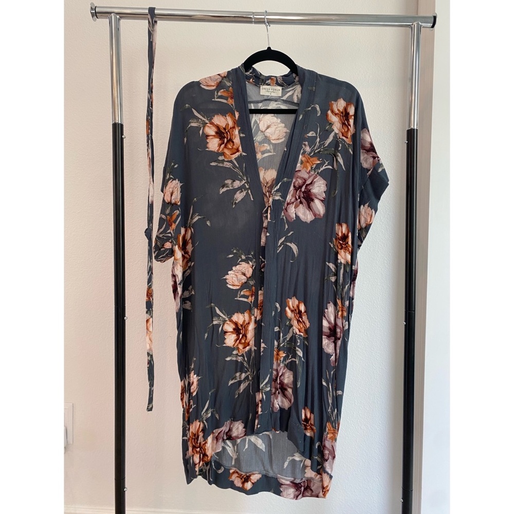 Dress Forum Blue Tie Dress w/ Pink and Orange Flowers